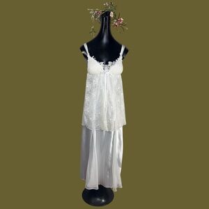 California Dynasty nightgown vintage satin maxi dress featuring lace and beaded